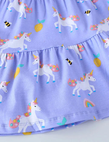 Unicorn Printed Ruffled Dress